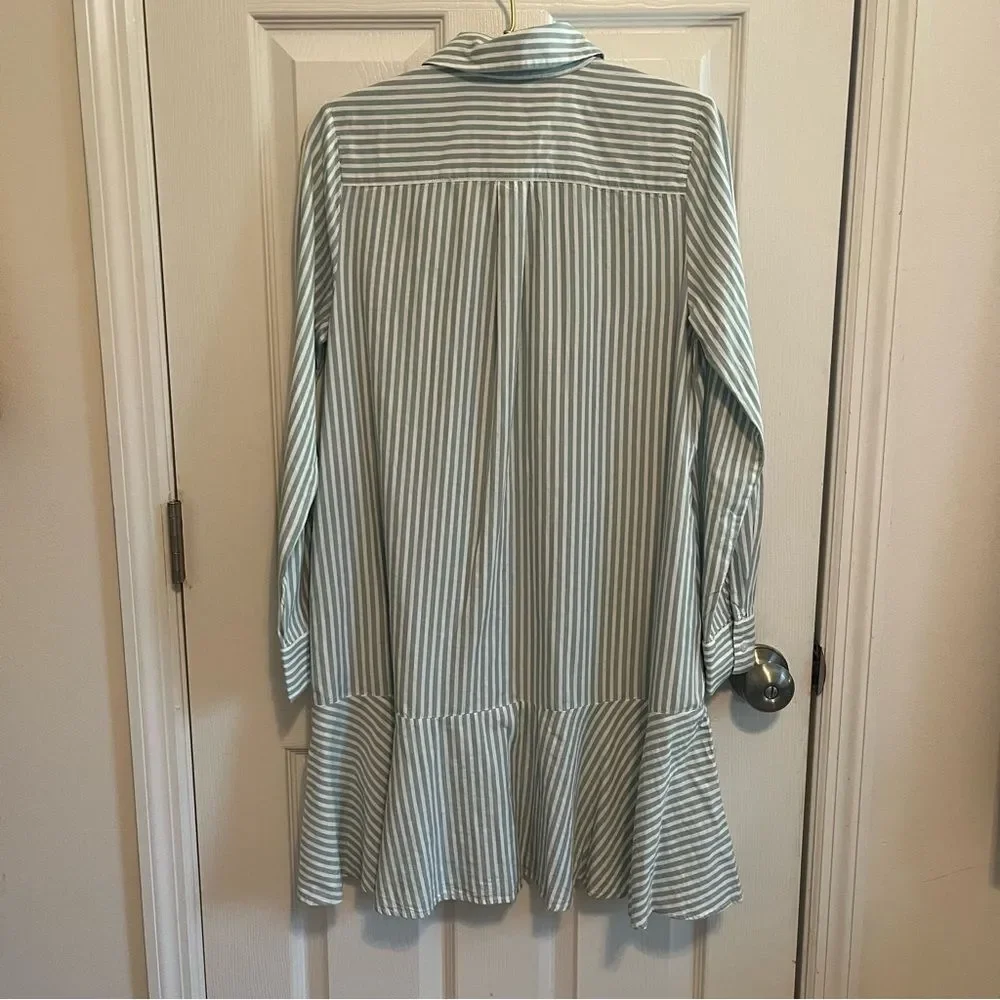 NWOT Social x Crown & Ivy Green & White Striped Shirt Dress – Size XS